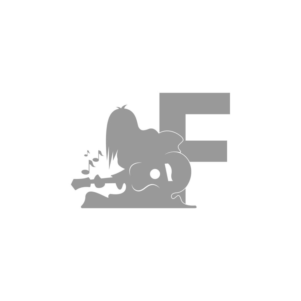Silhouette of person playing guitar in front of letter F icon vector