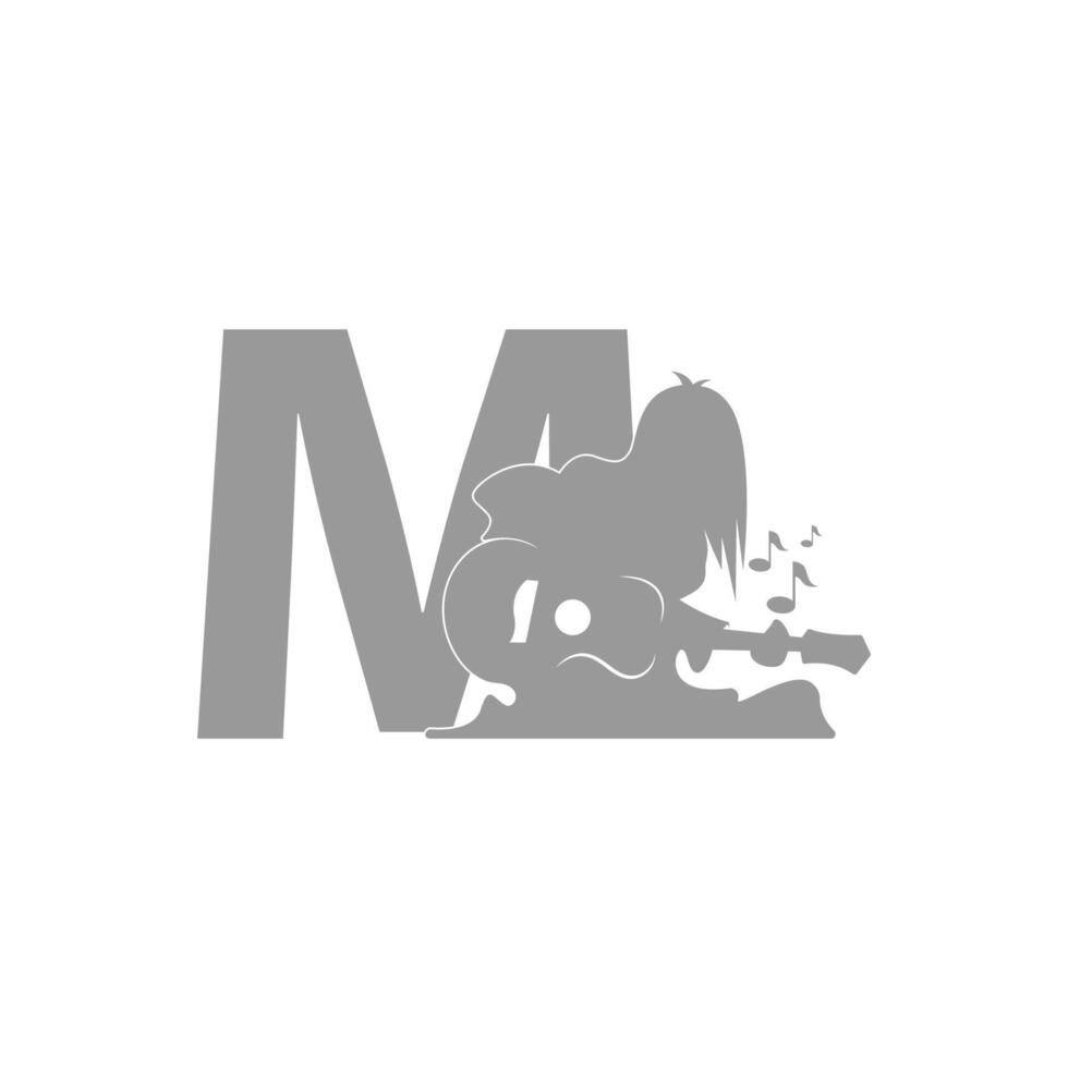 Silhouette of person playing guitar in front of letter M icon vector