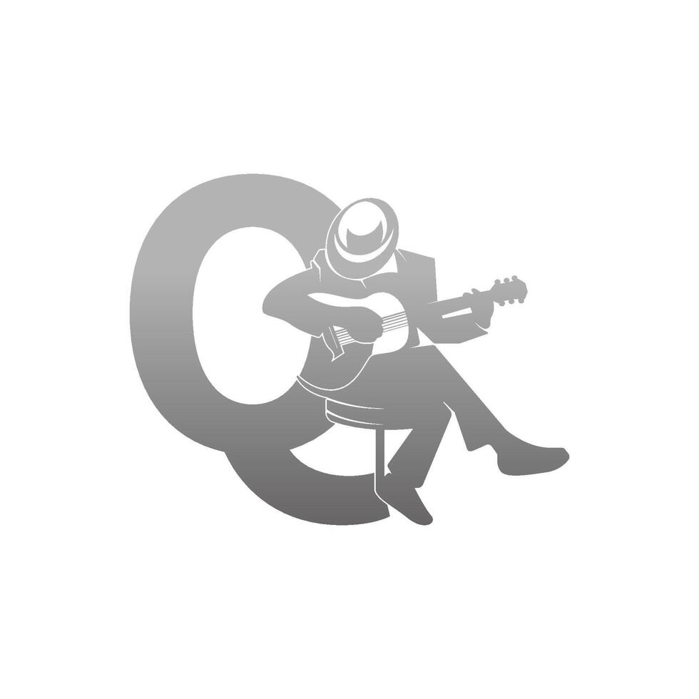 Silhouette of person playing guitar beside letter Q illustration vector