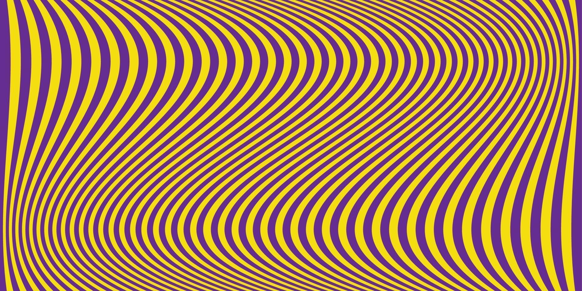 Purple and yellow wavy stripes banner. Psychedelic Colorful lines. Abstract pattern. Texture with wavy stripy curves. Optical art background. Fashion design, Vector illustration hypnotic template