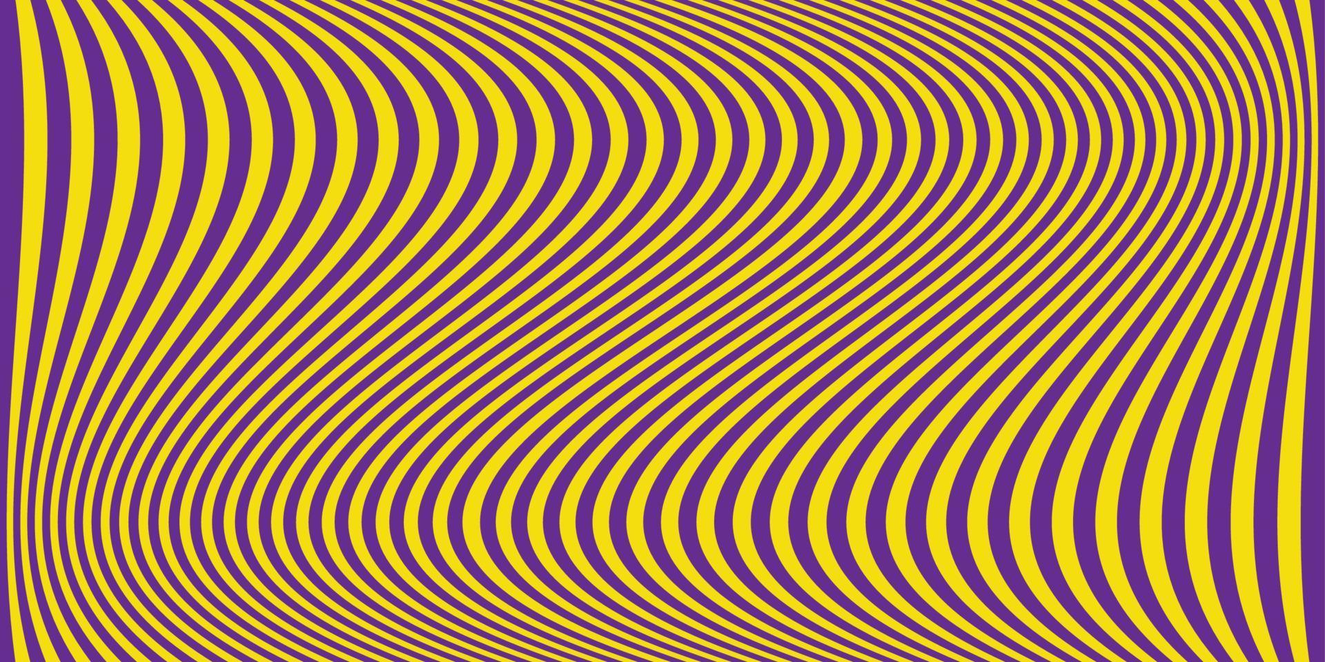 Purple and yellow wavy stripes banner. Psychedelic Colorful lines. Abstract pattern. Texture with wavy stripy curves. Optical art background. Fashion design, Vector illustration hypnotic template