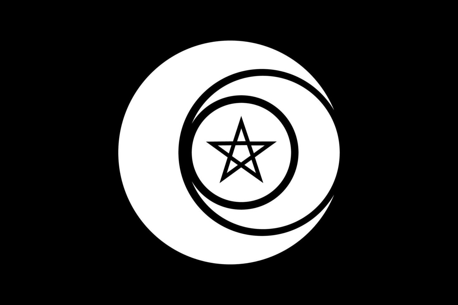 símbolo wiccano de la triple diosa y círculo pentáculo. signo religioso de la triple luna. logo wicca neopaganismo icono blanco. la tierra, y el parto. vector de media luna, media luna y luna llena aislado en negro