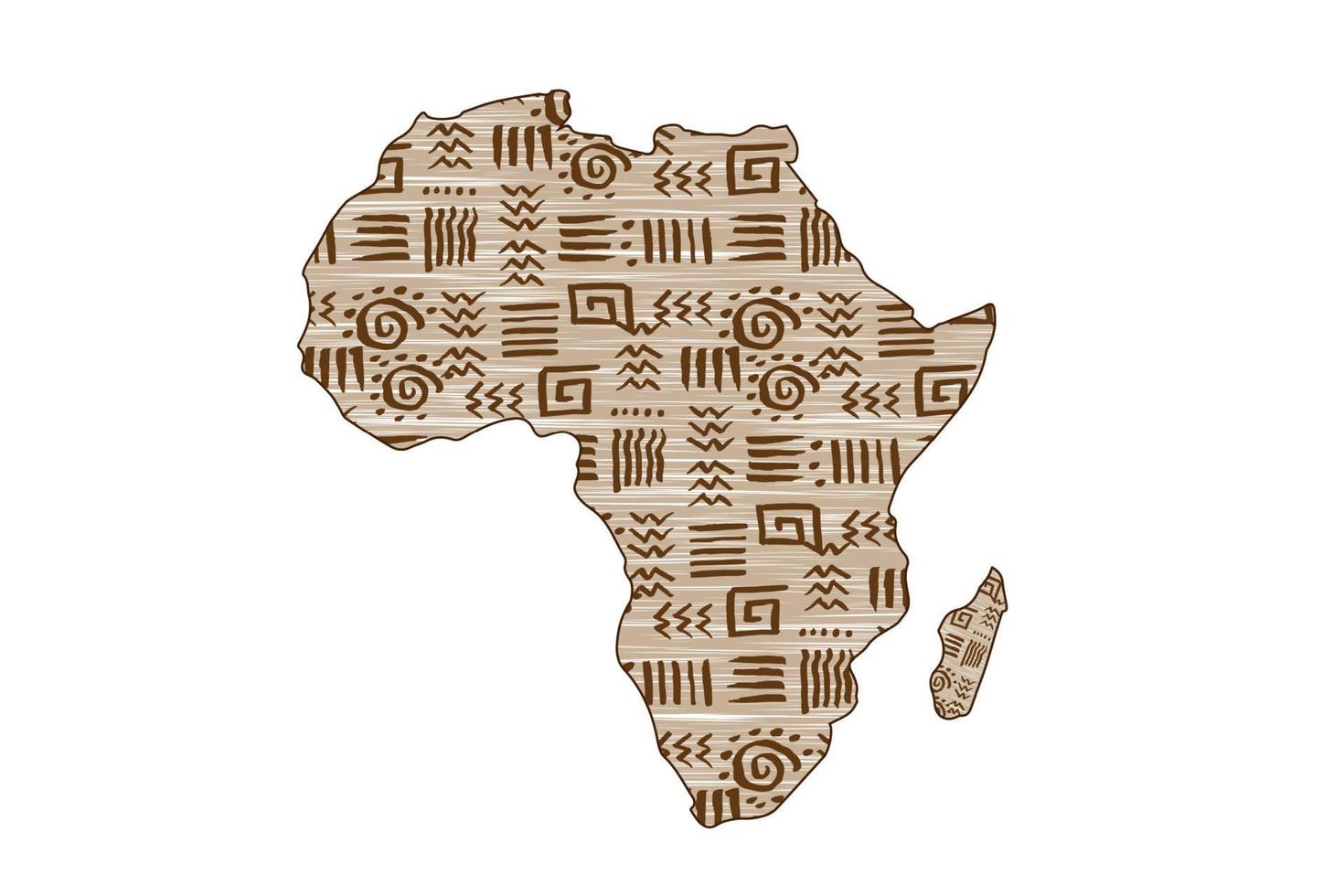 mapa estampado de áfrica y motivos étnicos enmarcados. banner sin costuras con patrón africano tribal tradicional grunge, elementos, diseño conceptual. vector continente africano étnico aislado sobre fondo blanco