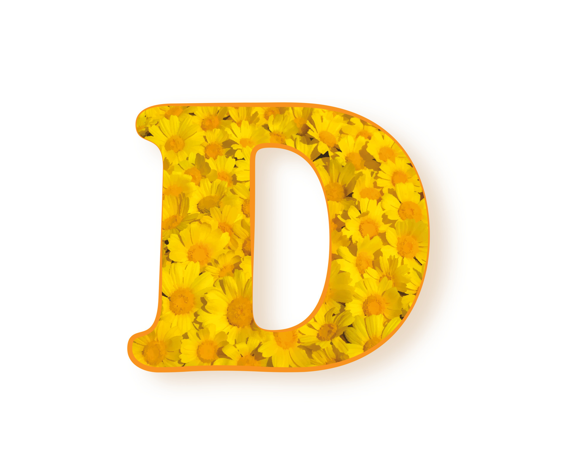 Letter D logo. Yellow color spring flower capital letter D, design