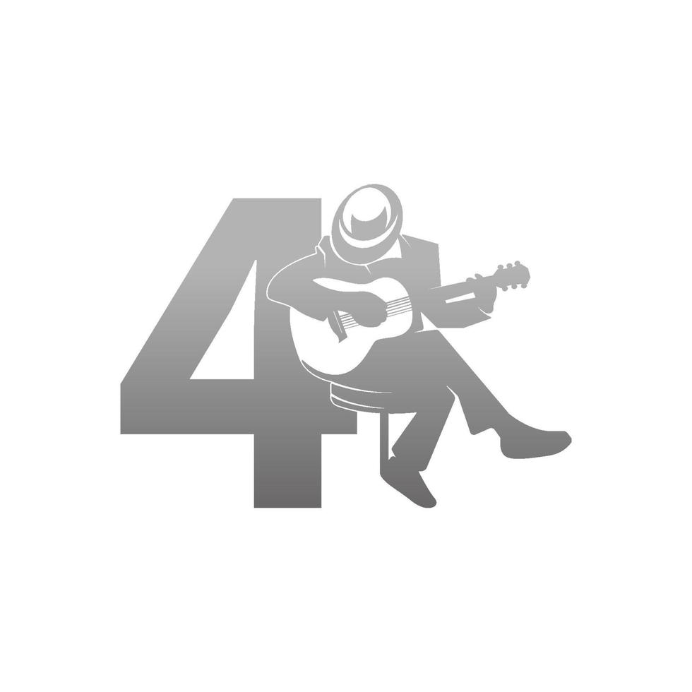 Silhouette of person playing guitar beside number 4 illustration vector