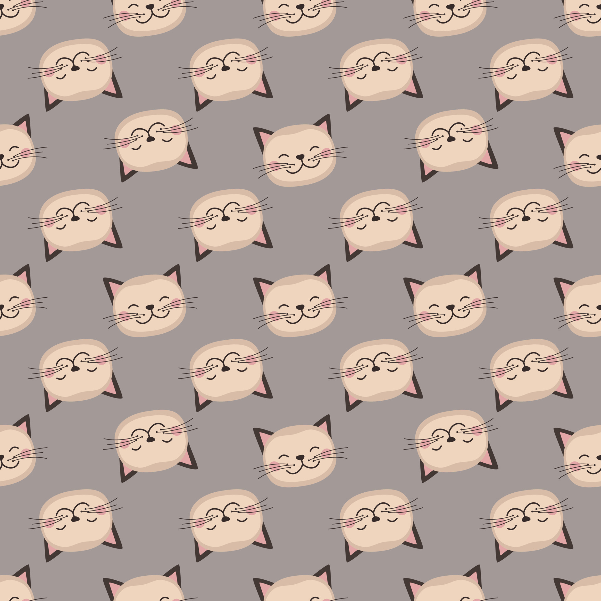 Seamless pattern with cute cat in childish style with smile muzzle and ...