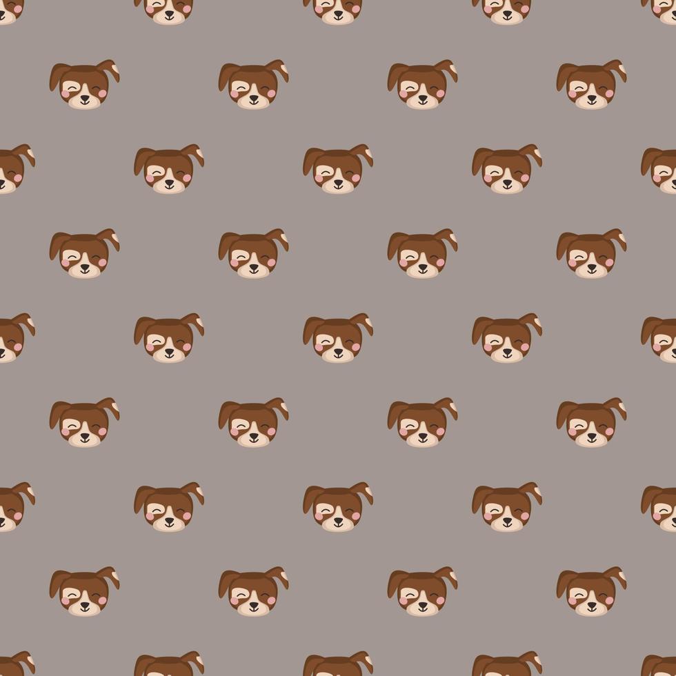 Seamless pattern with cute puppy in childish style with smile muzzle and eyes on gray background. print of funny pet dog with happy face. Vector flat illustration for holidays