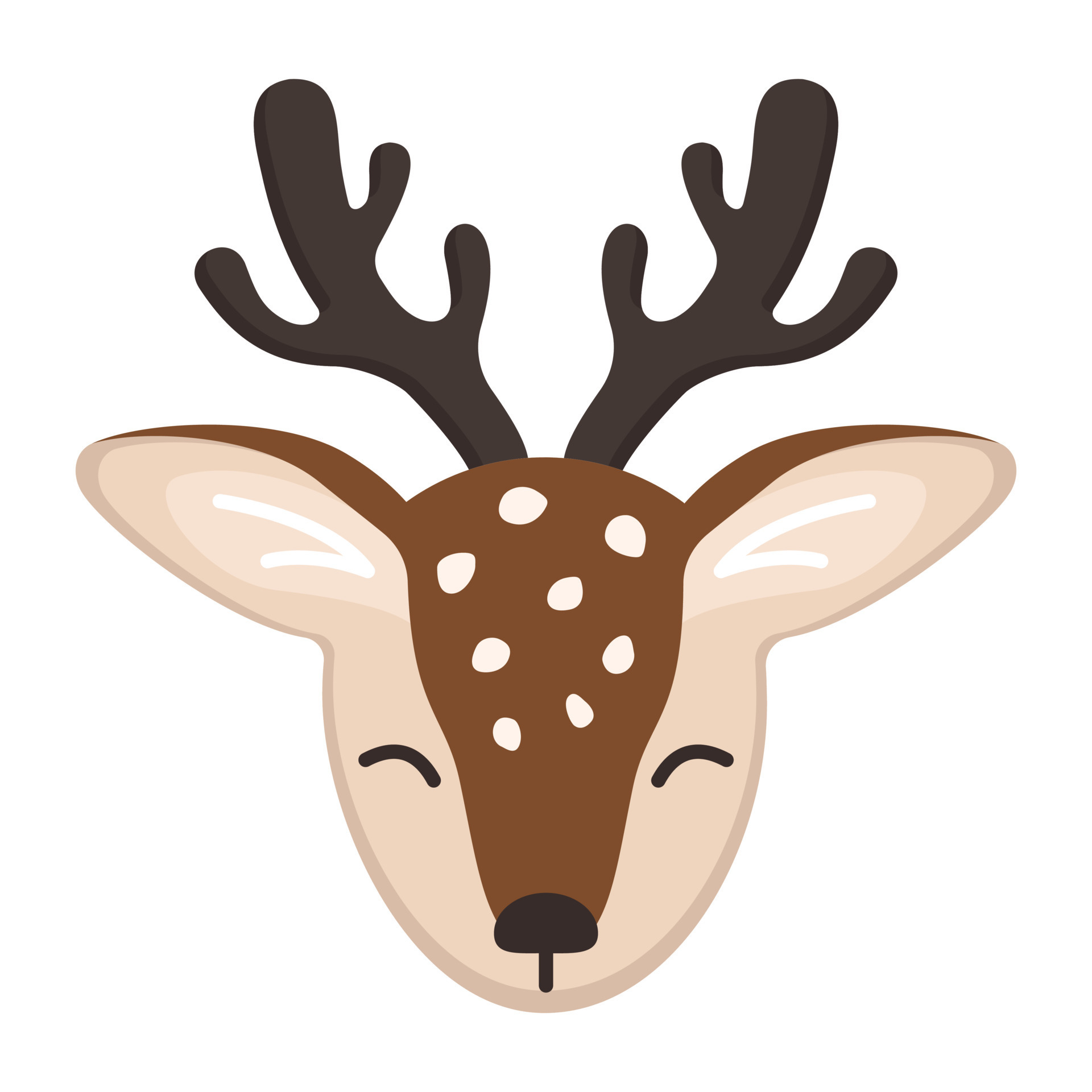 Head of cute deer in childish style with smile muzzle, horns and eyes.  Funny wild animal with happy face. Vector flat illustration for holidays  7506277 Vector Art at Vecteezy