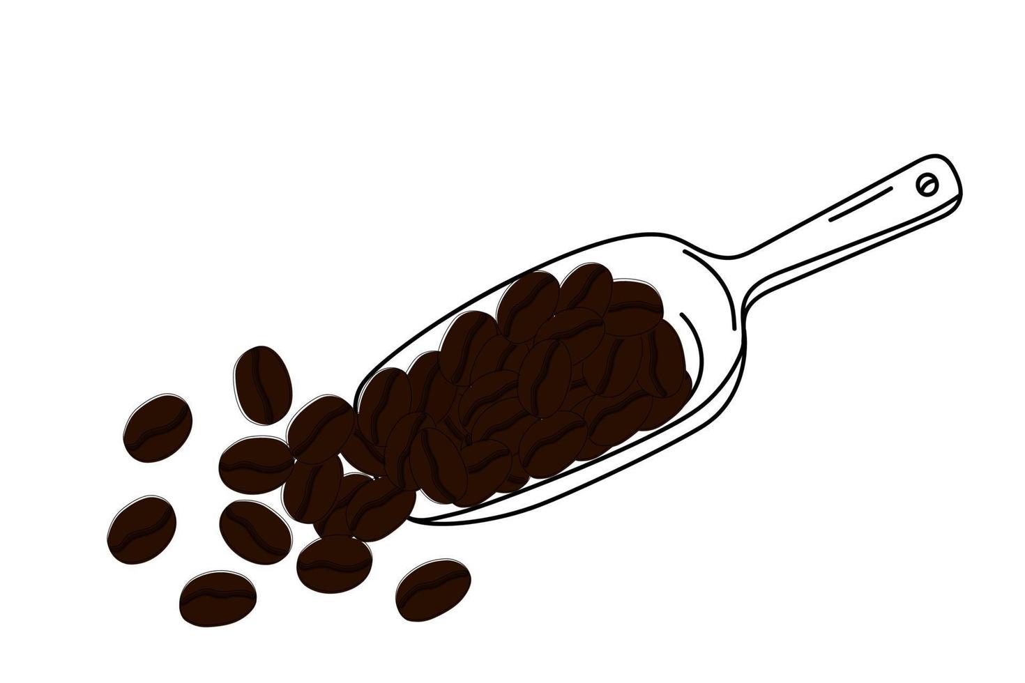 Scoop with coffee beans in doodle style. vector