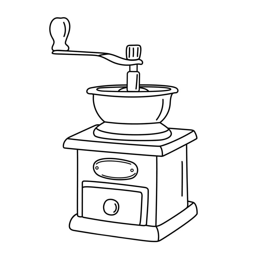 Vintage coffee grinder in doodle style. vector