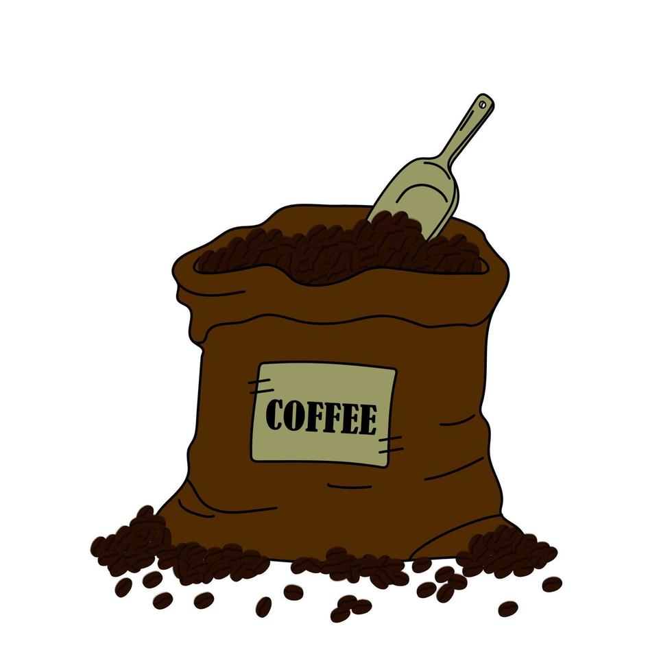 Hand drawn coffee bag with scoop. vector