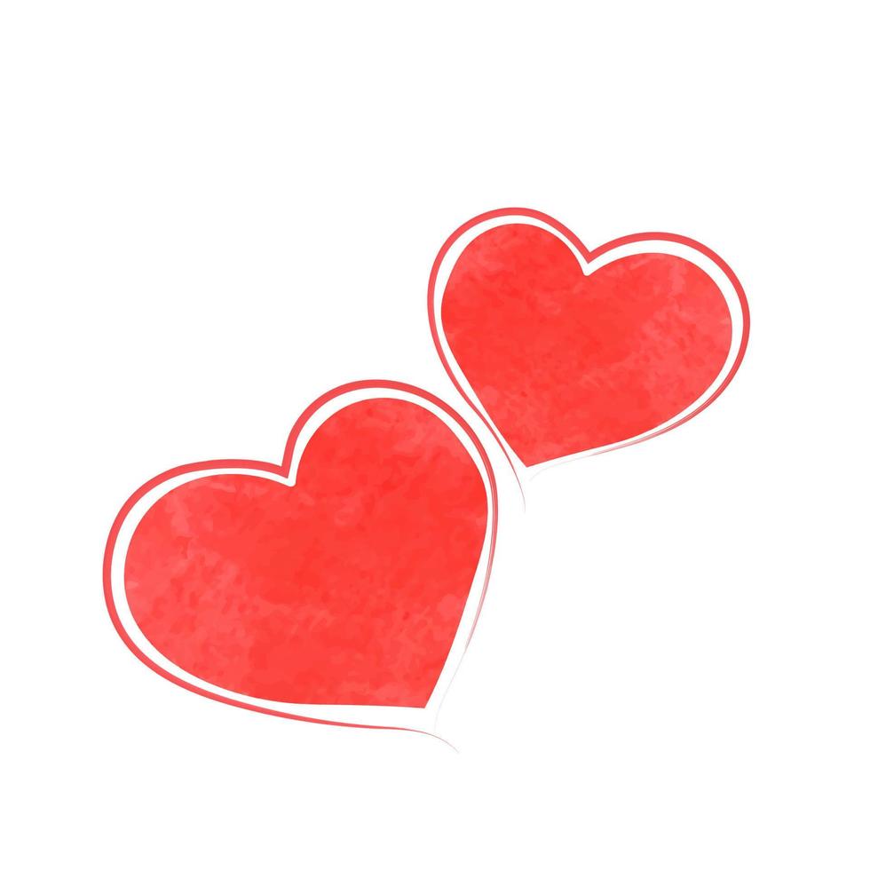 Two hand drawn red watercolor hearts. vector