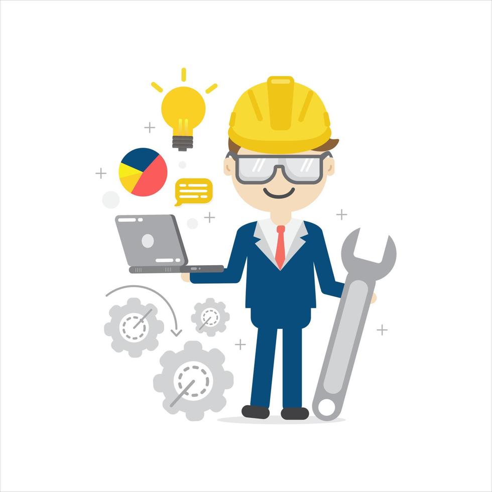 Business Engineer, infographics Construction, cartoon character design. vector