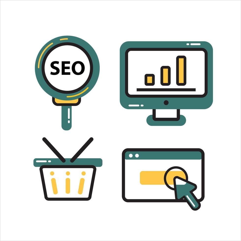 SEO performance, SEO targeting, Search results website. thin line flat style design. vector