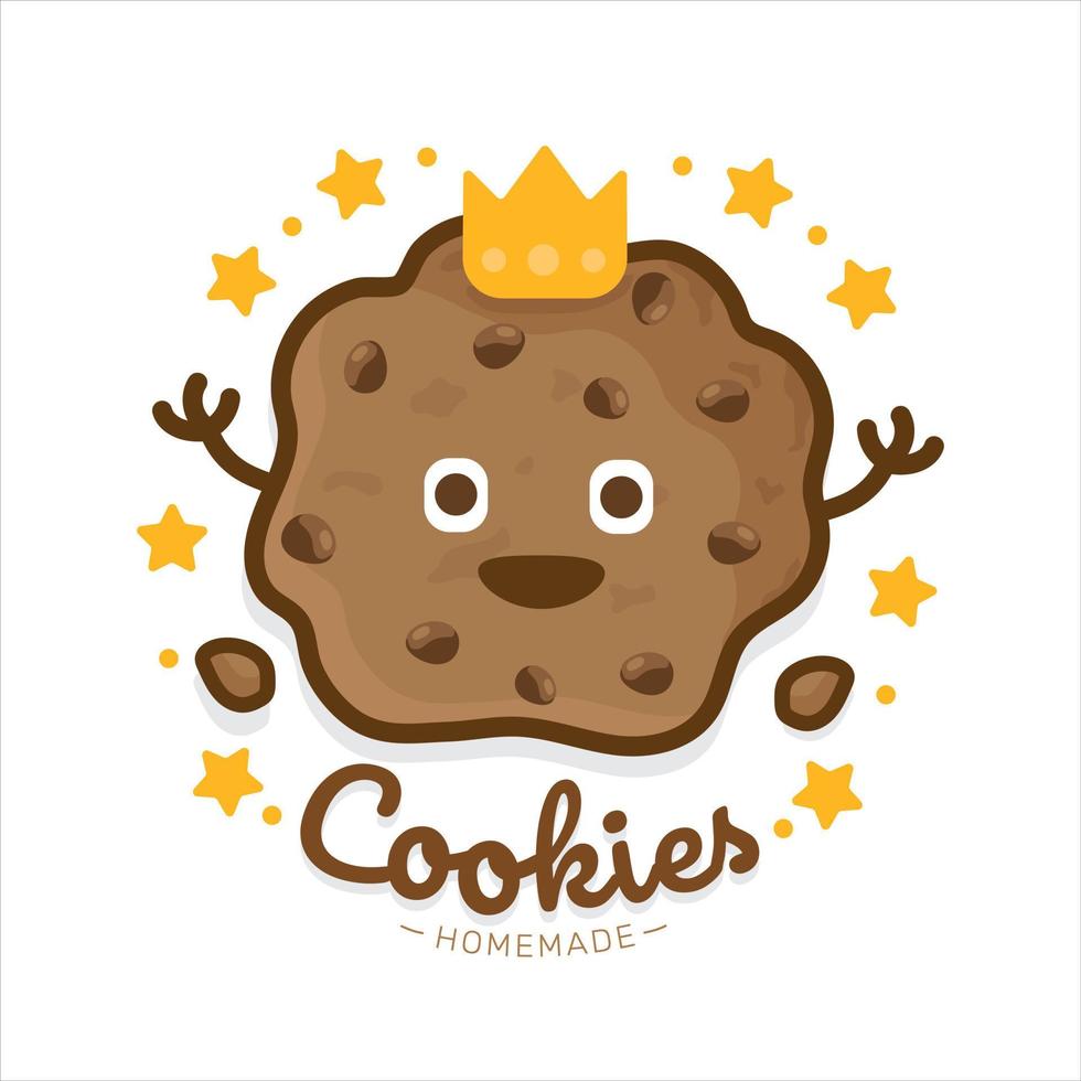 logotipo de galletas de personaje de galleta con chispas de chocolate de dibujos animados lindo vector