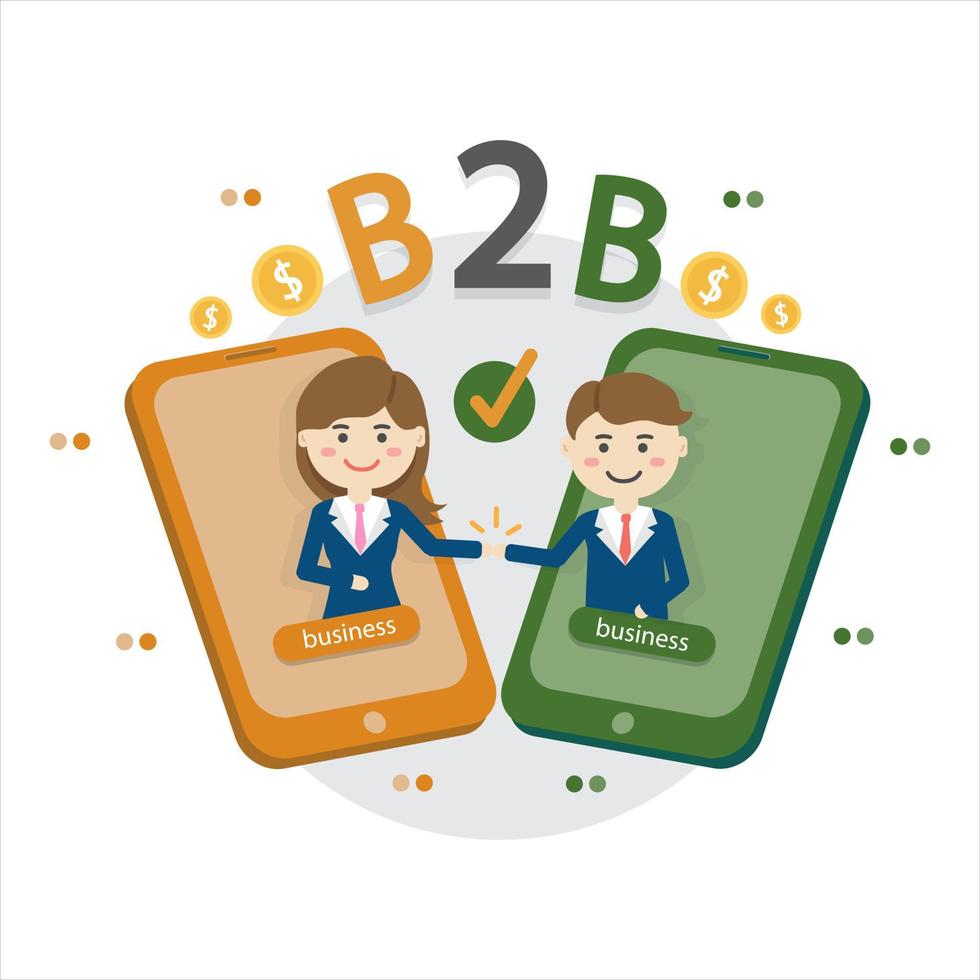 Business to business, B2B solution, business marketing concept. two business partners shaking hands. vector
