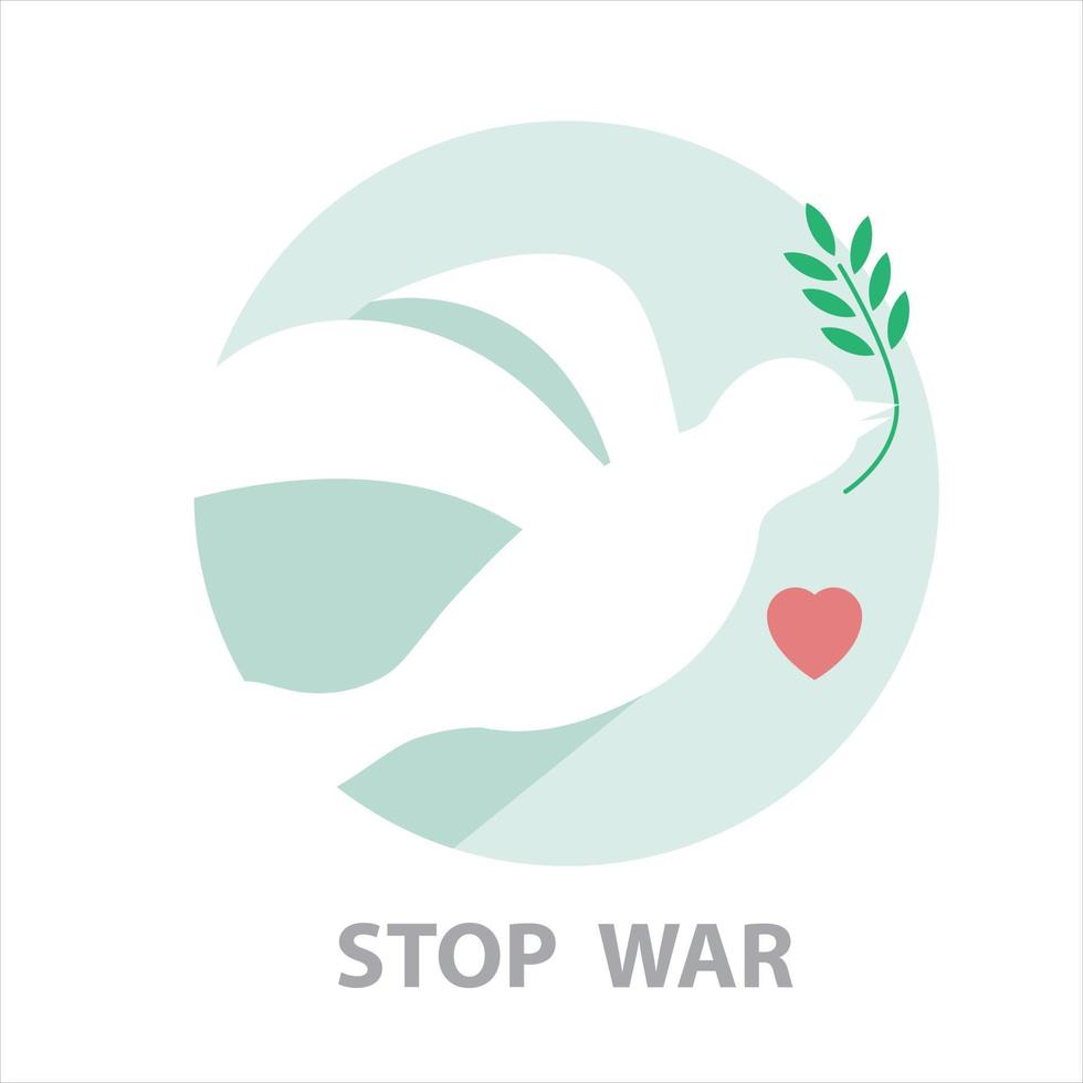 Stop war sign, Flying peace dove with olive branch. vector