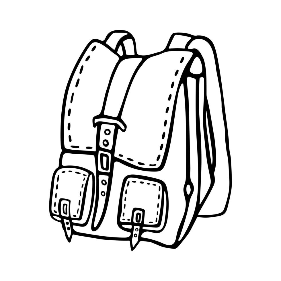 Rucksack outline doodle Vector Illustration. Camping Hiking Backpack isolated on white background