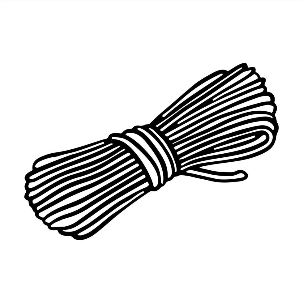 Climbing Rope for camping Outline Doodle Hand Drawn Vector Illustration. String for hiking, local tourism