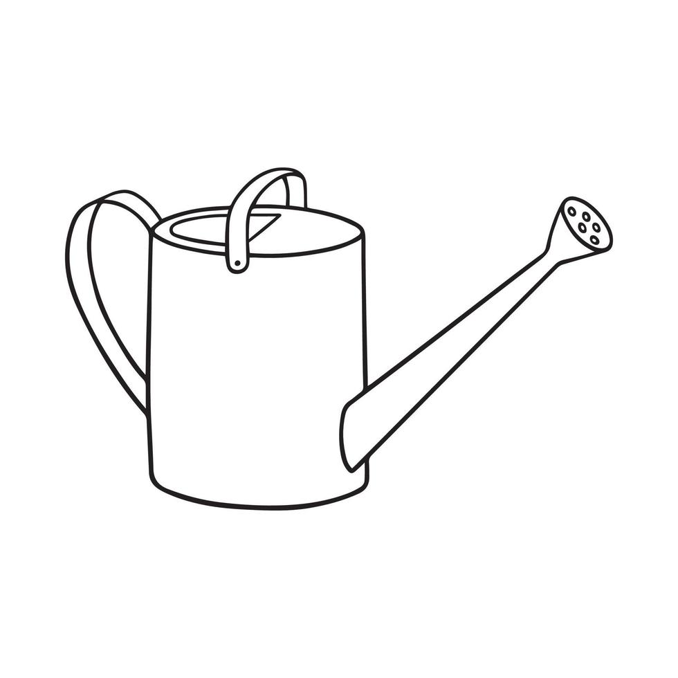 Hand drawn garden watering can doodle. Garden equipment in sketch style.  Vector illustration isolated on white background.