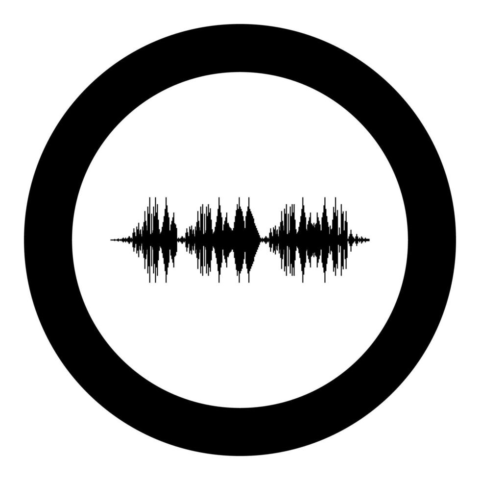 Radio wave wireless Pulse audio music icon in circle round black color vector illustration image solid outline style