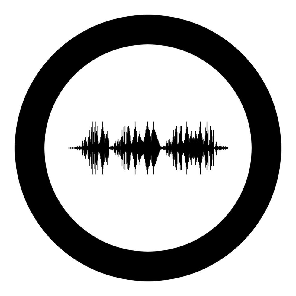 Radio wave wireless Pulse audio music icon in circle round black color vector illustration image solid outline style