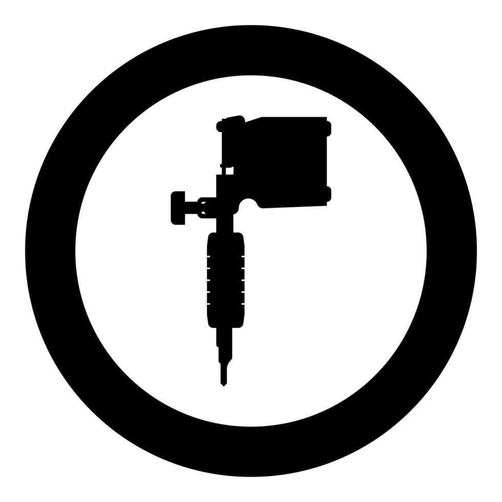 Tattoo machine icon in circle round black color vector illustration image solid outline style