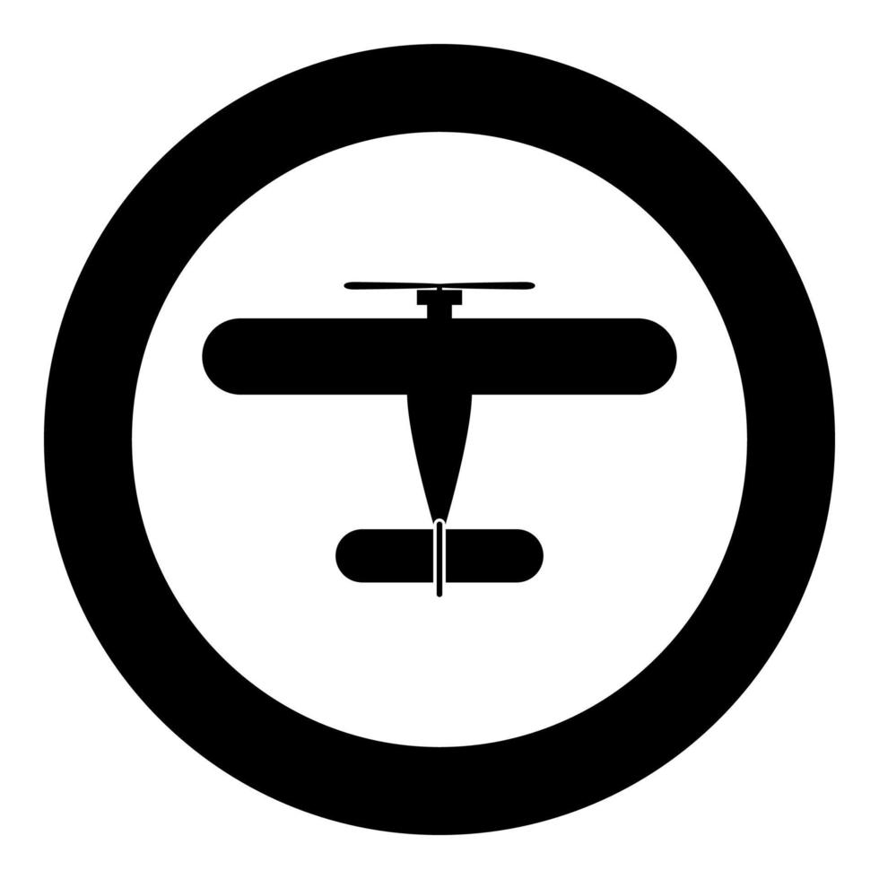 avión de hélice retro vintage pequeño avión icono de un solo motor en círculo redondo color negro vector ilustración imagen estilo de contorno sólido