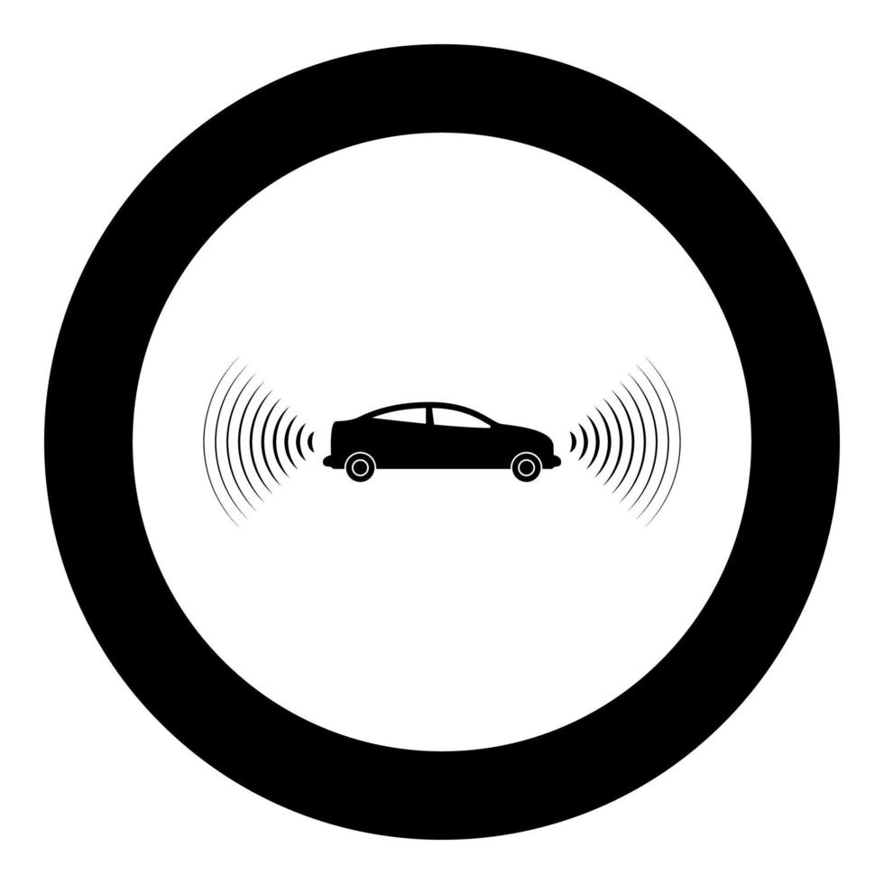 Car radio signals sensor smart technology autopilot front and back direction icon in circle round black color vector illustration image solid outline style