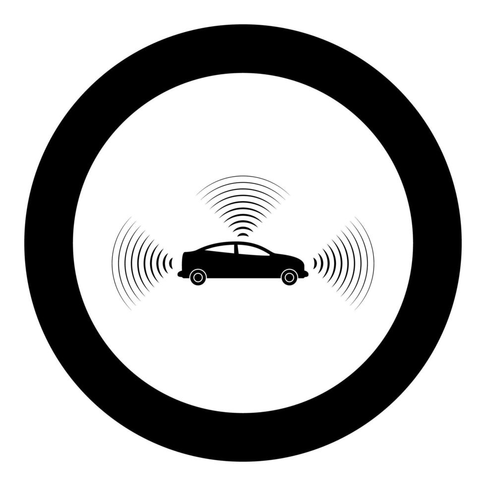 sensor de señales de radio de coche tecnología inteligente piloto automático icono de todas las direcciones en círculo redondo color negro vector ilustración imagen estilo de contorno sólido