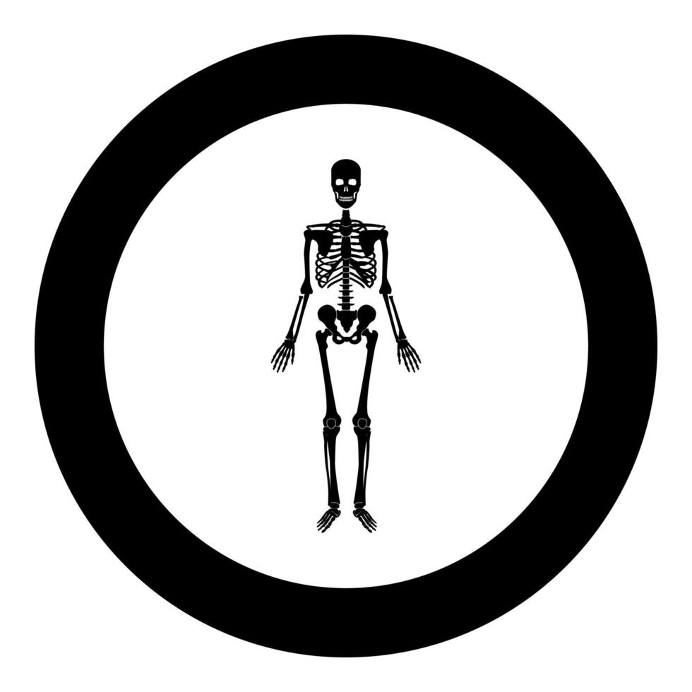 Skeleton human icon in circle round black color vector illustration image solid outline style