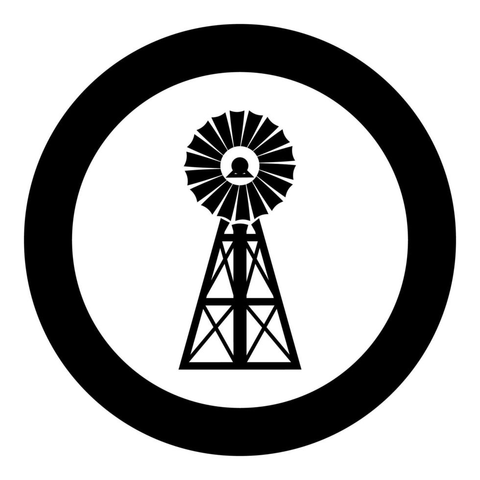 Wind generator icon in circle round black color vector illustration image solid outline style