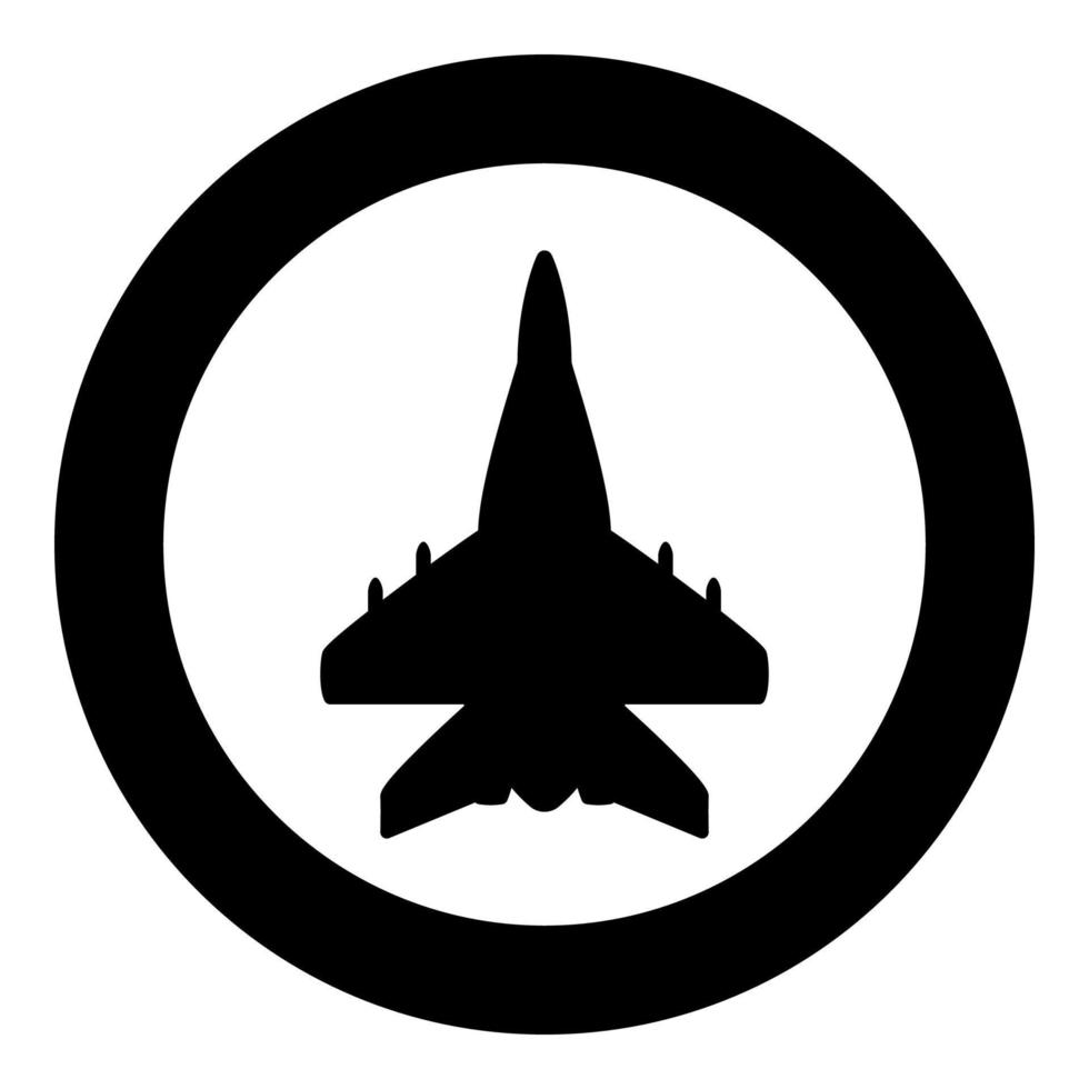 Jet plane fighter reactive pursuit military icon in circle round black color vector illustration image solid outline style