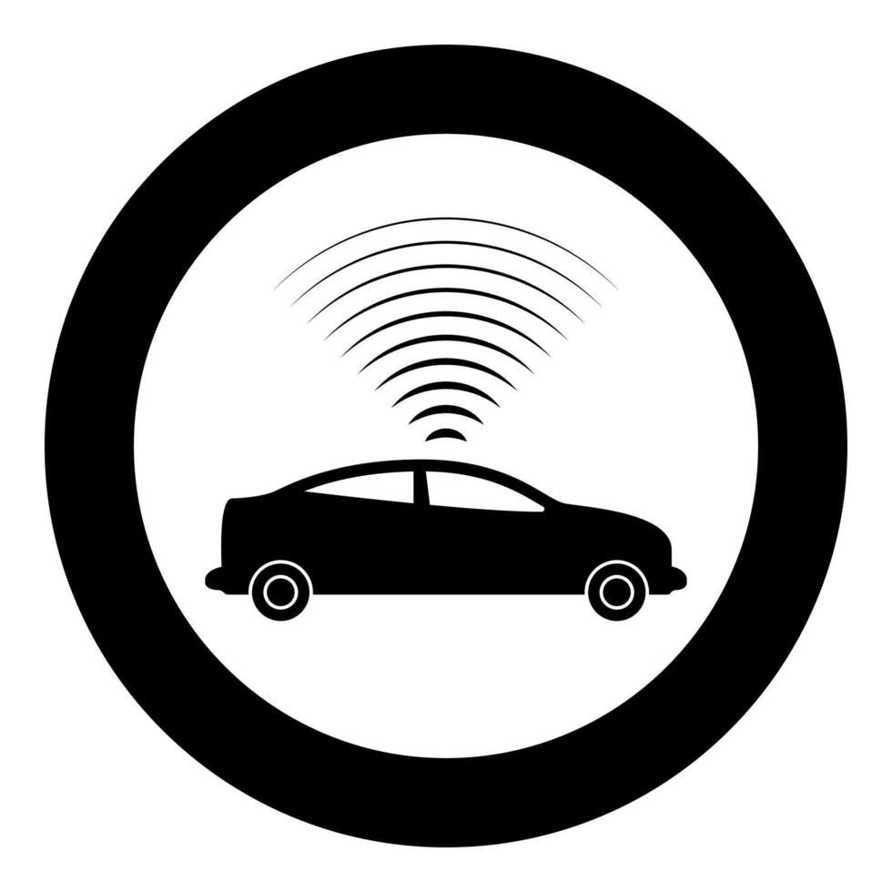 sensor de señales de radio de coche tecnología inteligente piloto automático hacia arriba icono de dirección en círculo redondo color negro vector ilustración imagen estilo de contorno sólido