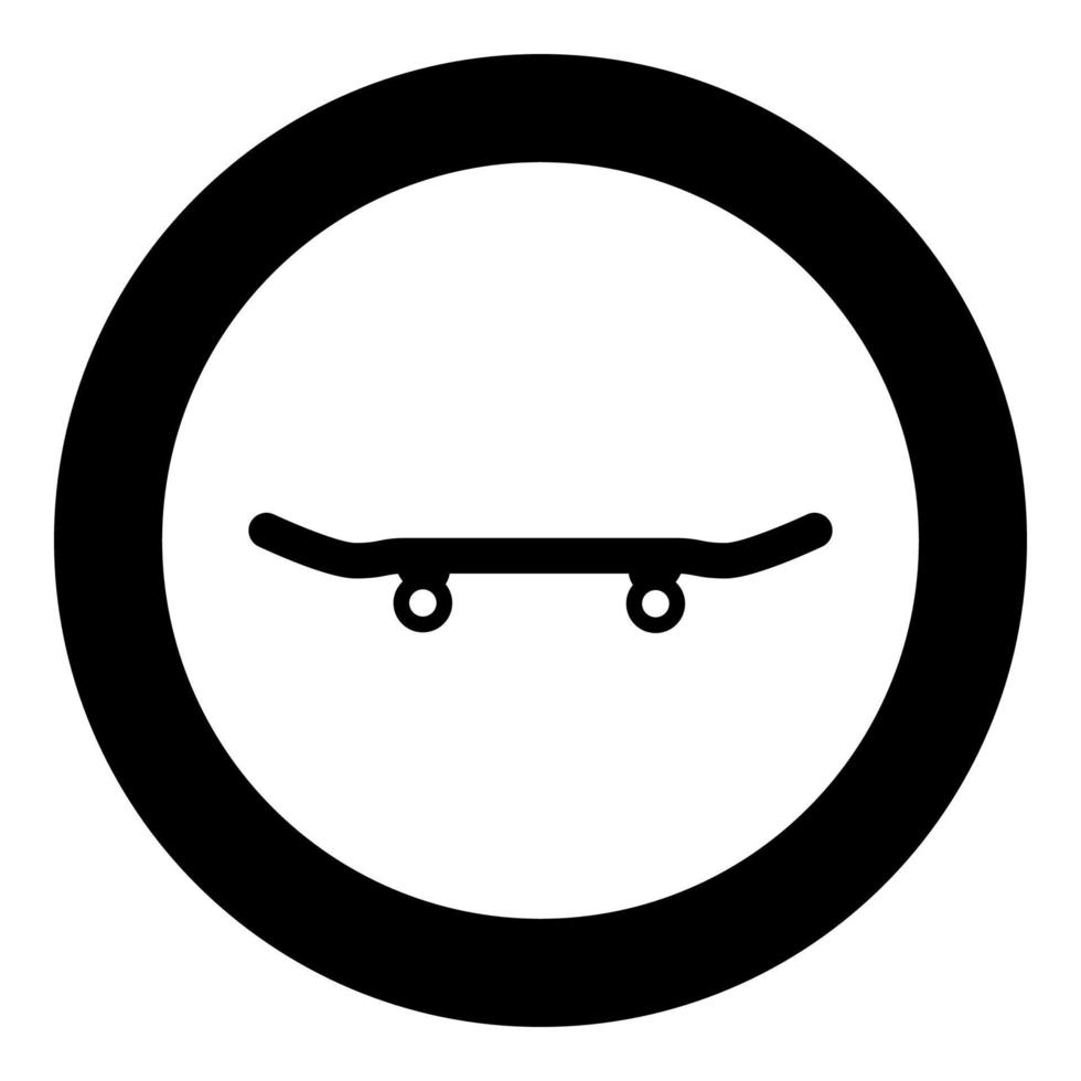 Skateboard longboard icon in circle round black color vector illustration image solid outline style