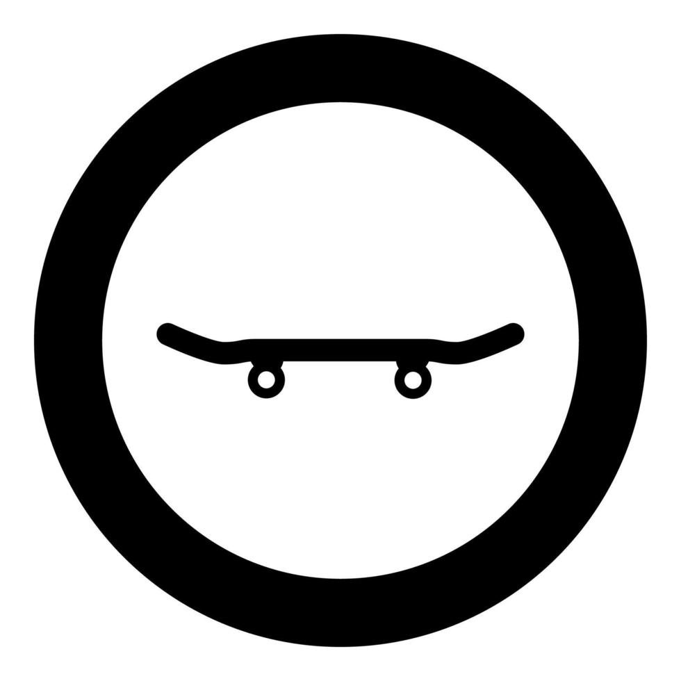 Skateboard longboard icon in circle round black color vector illustration image solid outline style