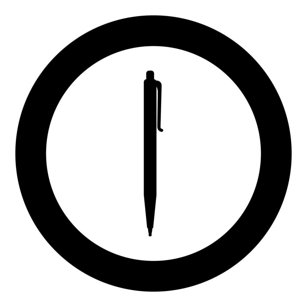 Pen ballpoint icon in circle round black color vector illustration image solid outline style