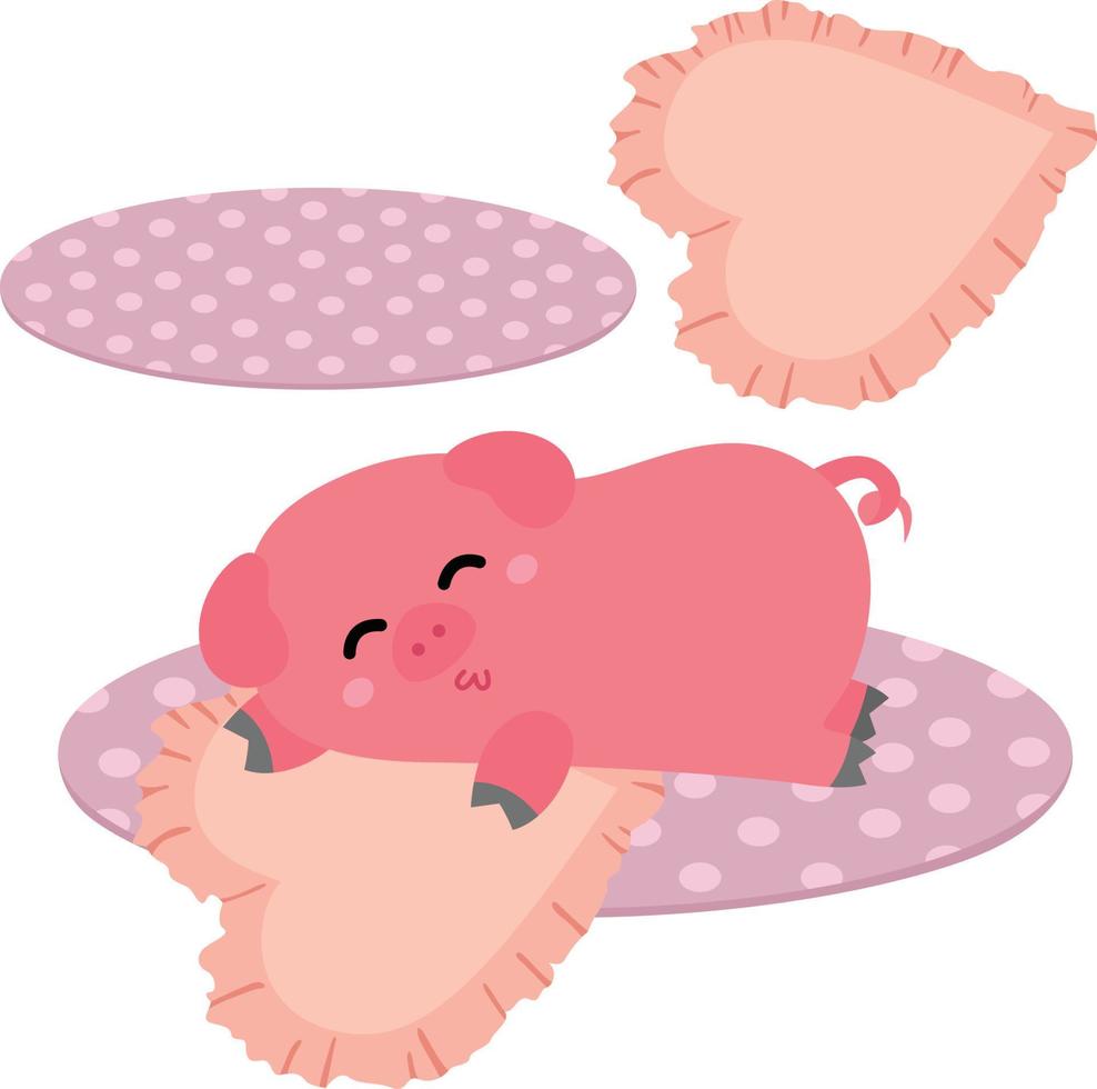 Cute pig sleeping on a lovely mat vector