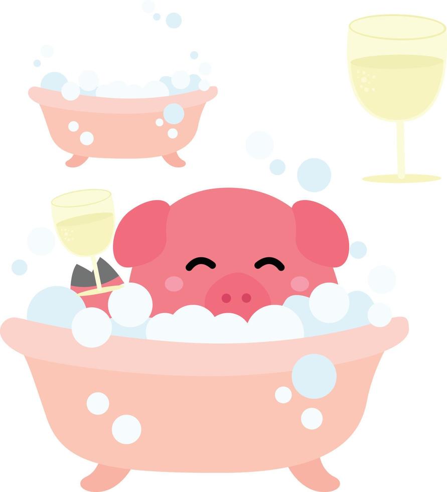 Cute pig in a bathtub vector