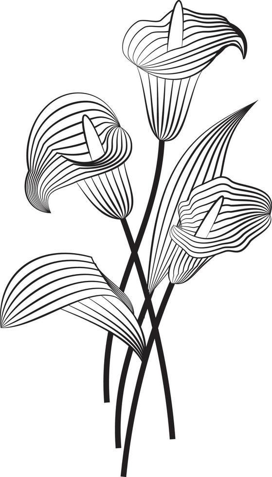 Abstract flowers, line art decoration for wallpaper, and wall art design. Use for laser cutting. Modern contour drawing object vector