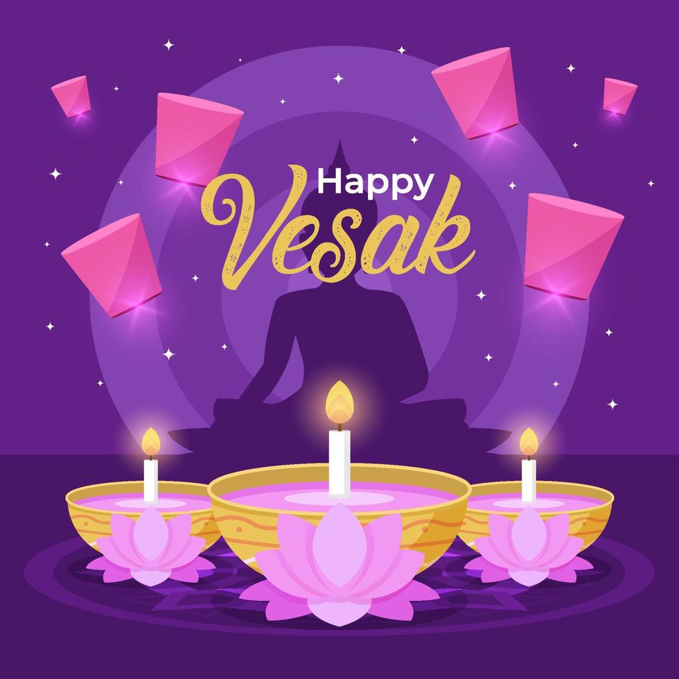 diseño plano feliz día de vesak vector