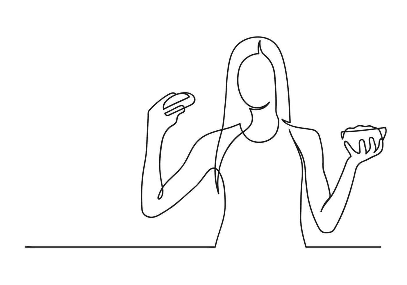 Young woman holding a burger and salad vector