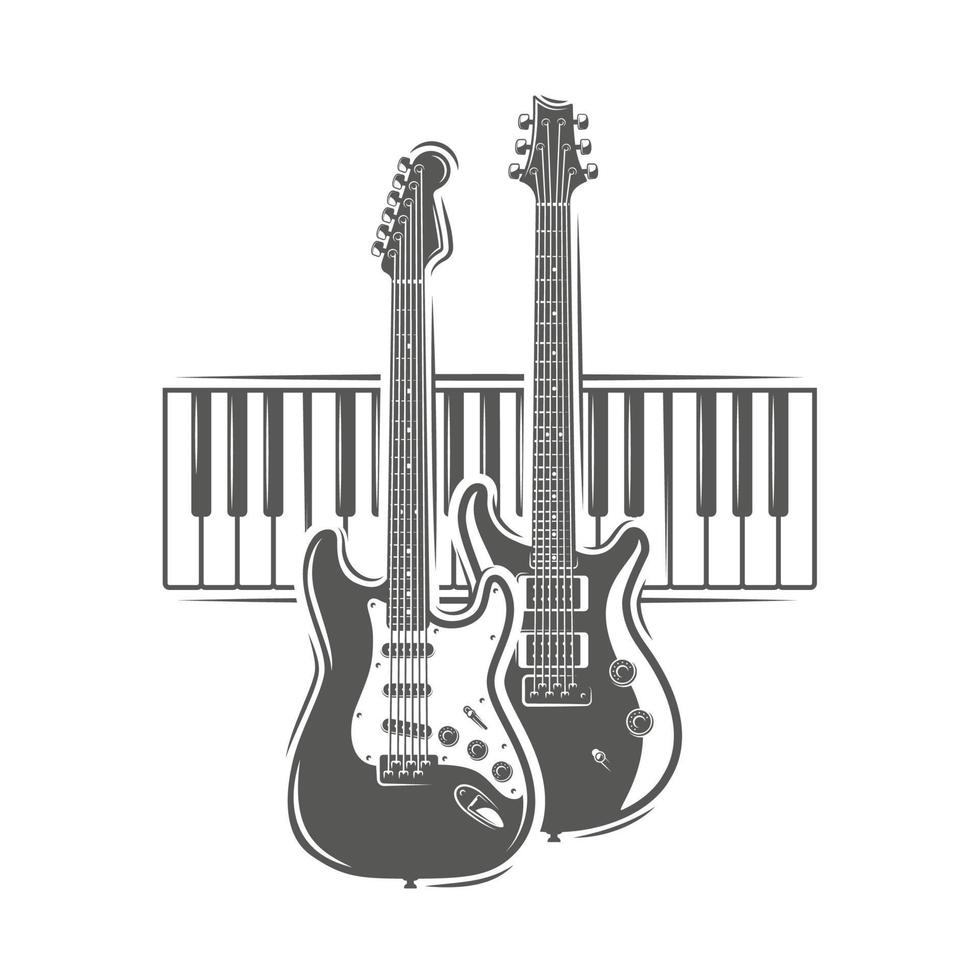 dos guitarras y teclado de piano vector