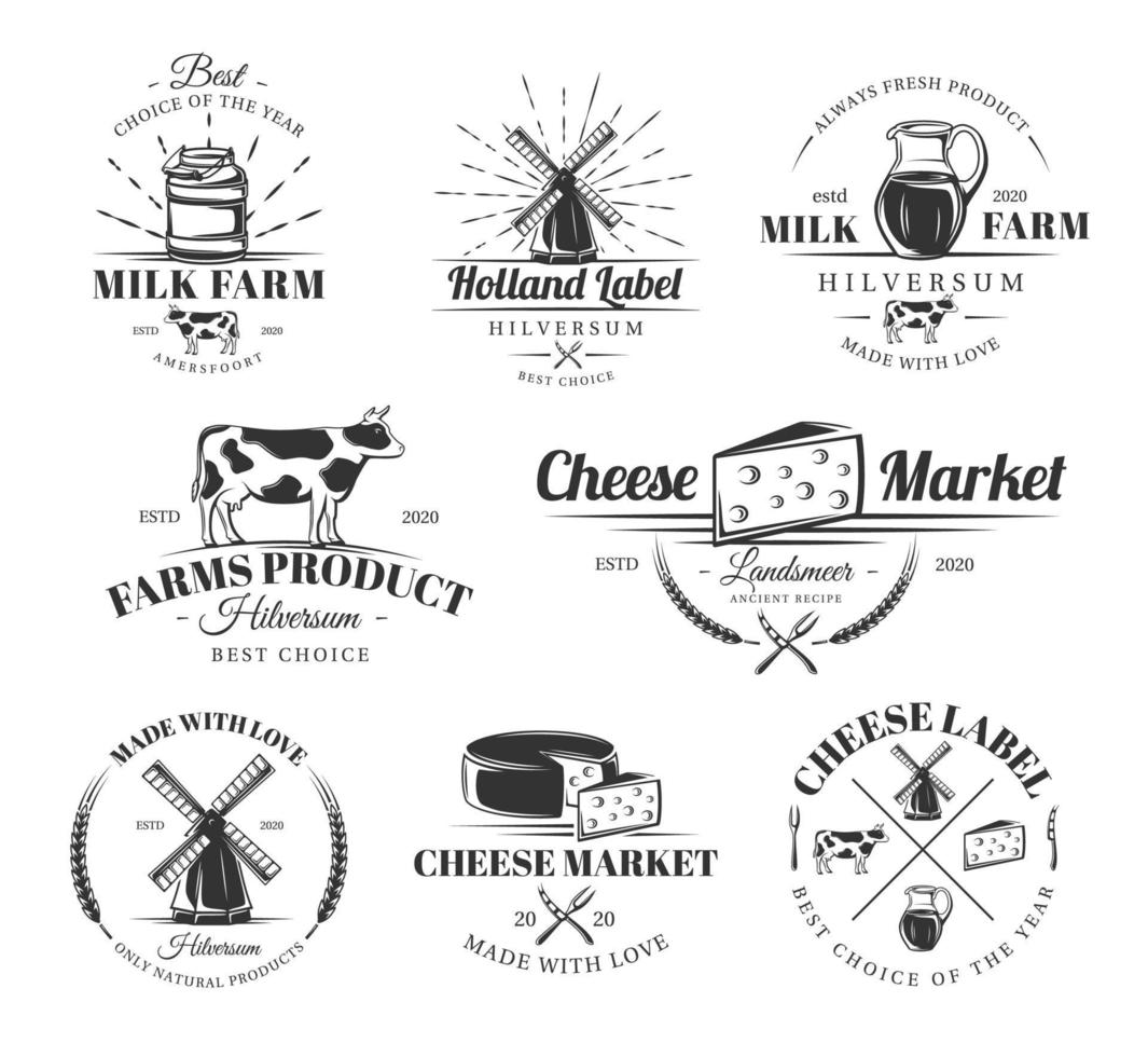 Vintage cheese labels set vector