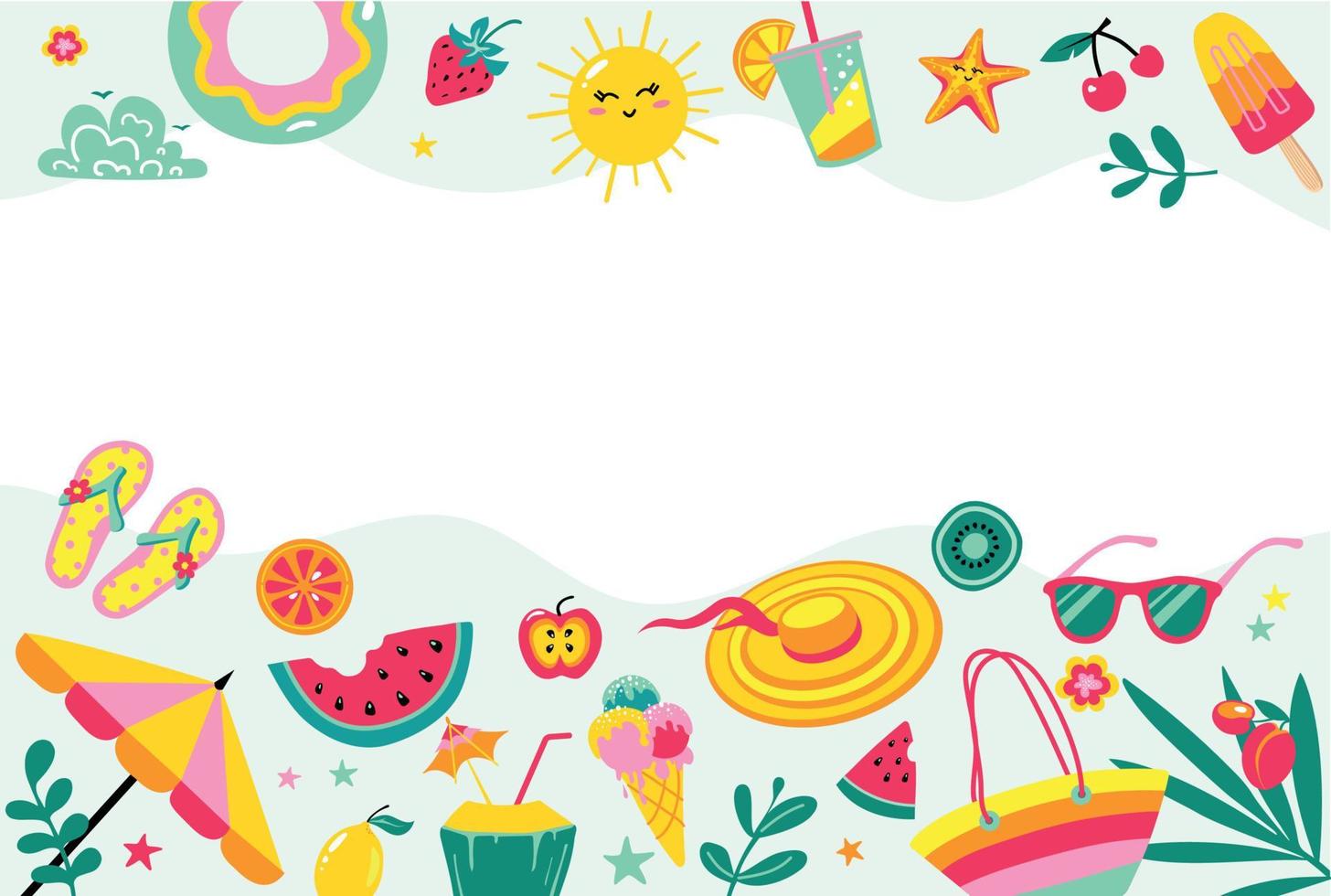 Summer background concept. Set of cute summer elements. vector