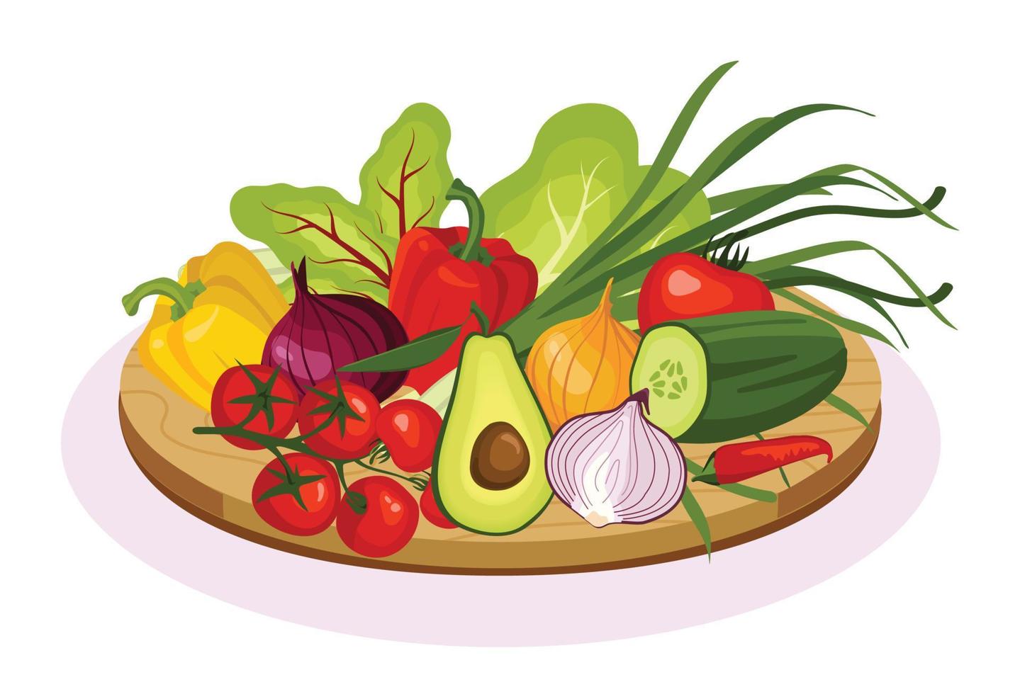 concepto de comida saludable. tablón de madera con verduras frescas. vector