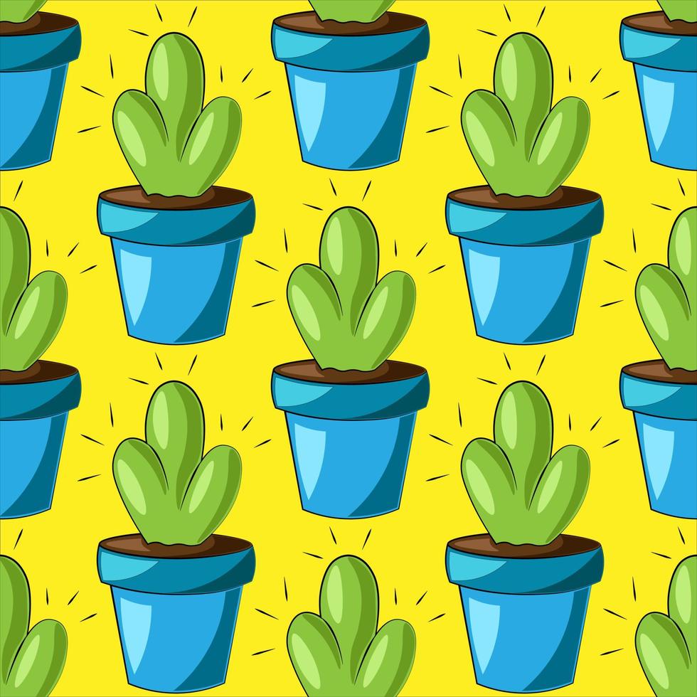 Seamless vector pattern with Cactus in Pot