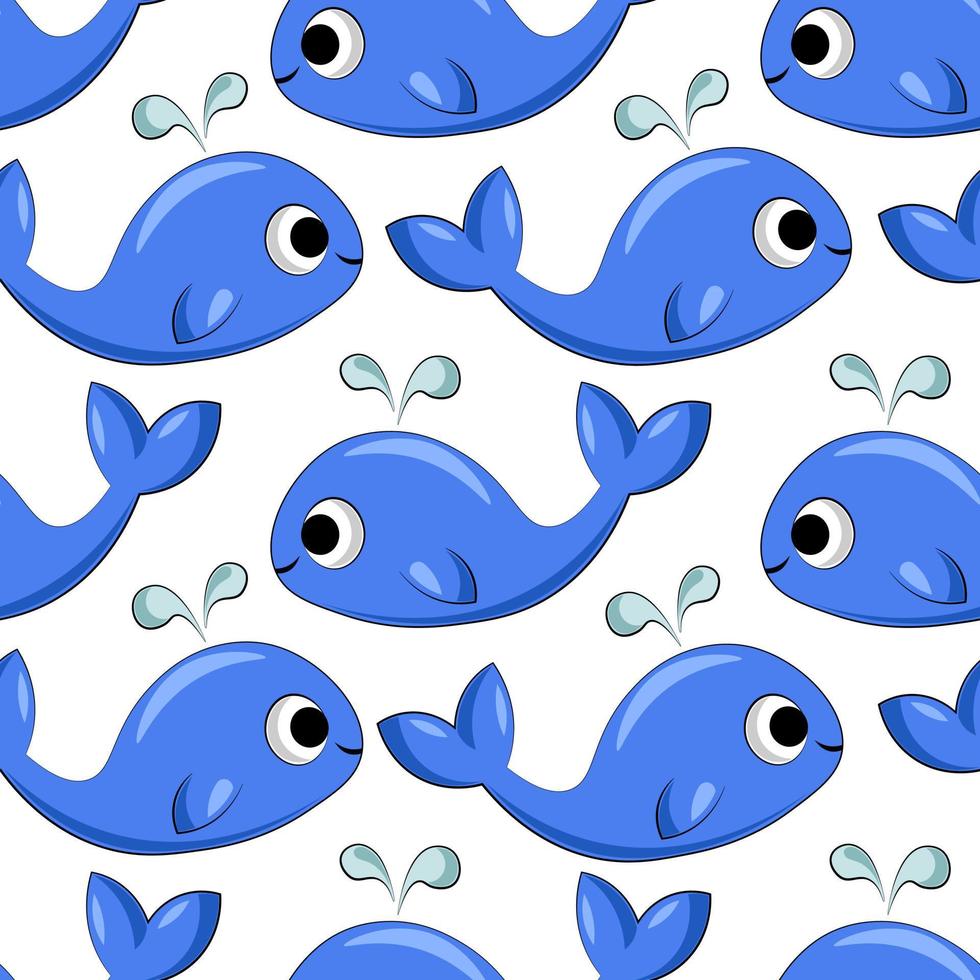 seamless, vector, patrón, con, color, pequeña ballena vector