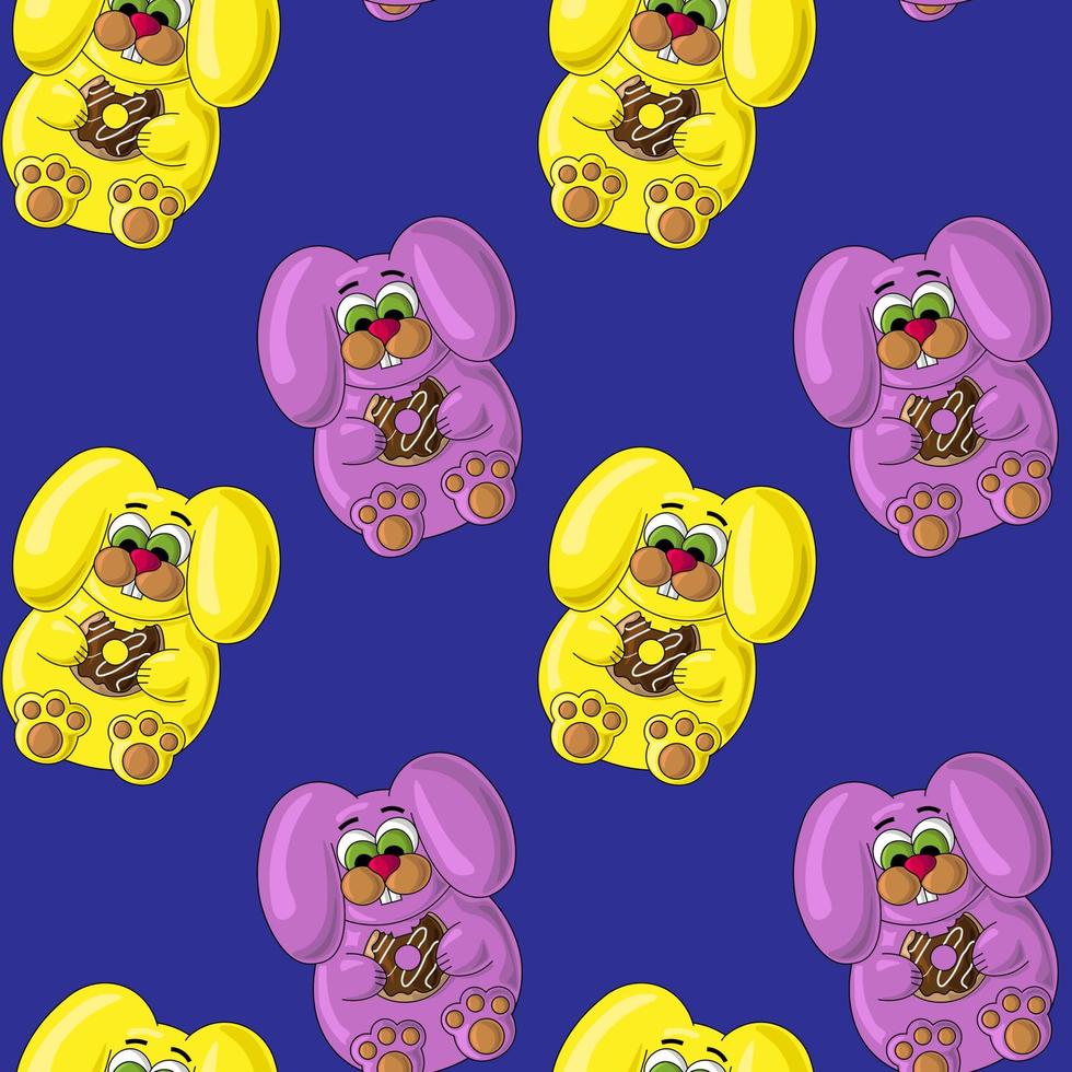Seamless vector pattern with cute hare with donut