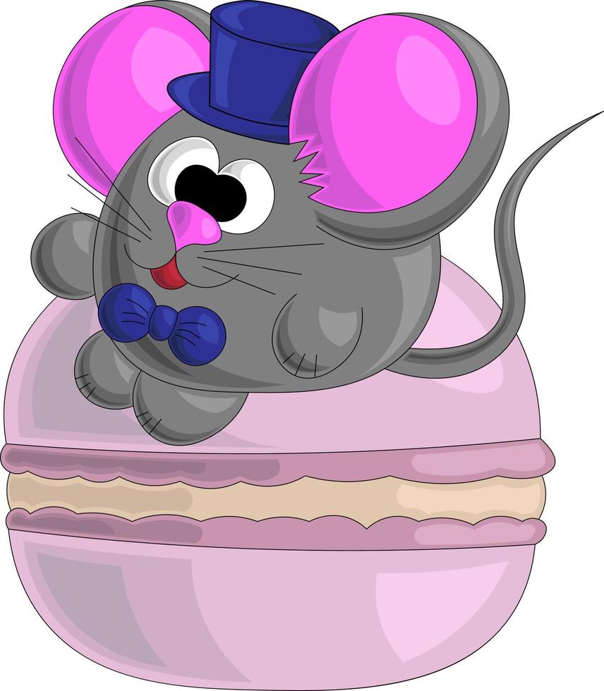 Cute mouse and macaroon in cartoon style vector